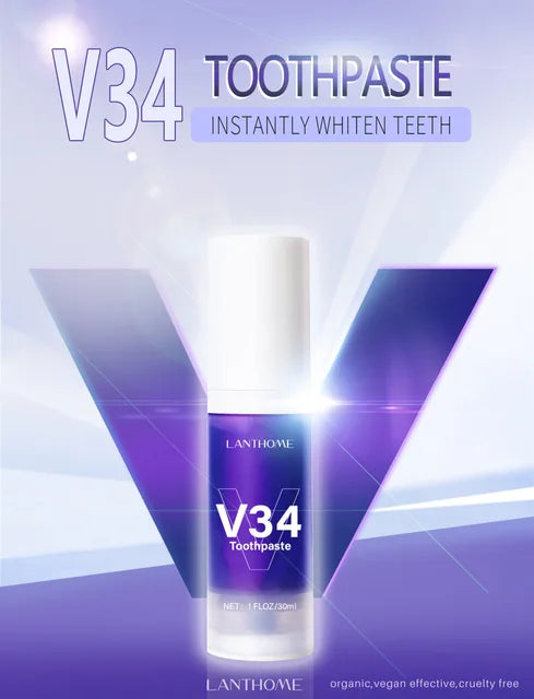 V34 Pro Smile Removal Plaque Stain Purple Corrector Teeth Whitening Toothpaste Enamel Care Easy Reduce Yellowing Oral Clean Care