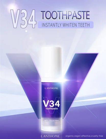 V34 Pro Smile Removal Plaque Stain Purple Corrector Teeth Whitening Toothpaste Enamel Care Easy Reduce Yellowing Oral Clean Care