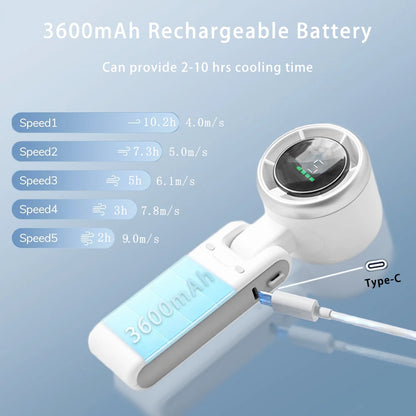 High-Speed Turbine Ice Compress Handheld Fan. Whether you're out and about or relaxing indoors, this fan delivers instant relief from heat in seconds.