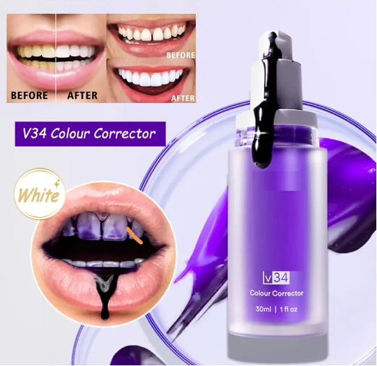 V34 Pro Smile Removal Plaque Stain Purple Corrector Teeth Whitening Toothpaste Enamel Care Easy Reduce Yellowing Oral Clean Care
